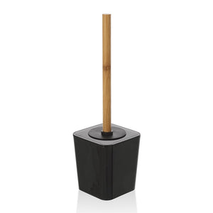 Porta scopino bagno nero opaco con manico ergonomico in bambù