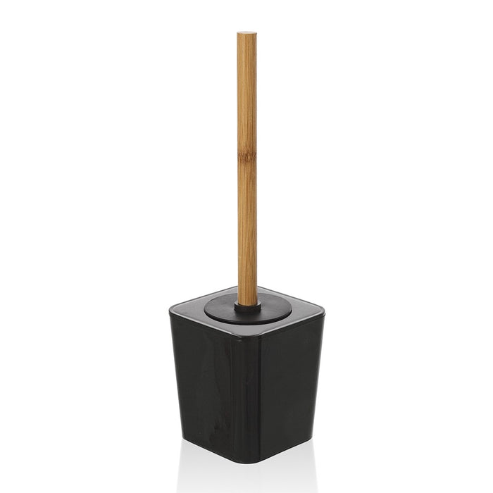 Porta scopino bagno nero opaco con manico ergonomico in bambù