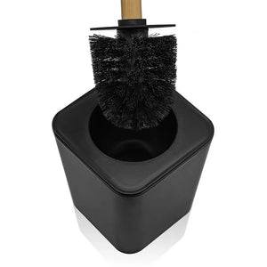 Porta scopino bagno nero opaco con manico ergonomico in bambù