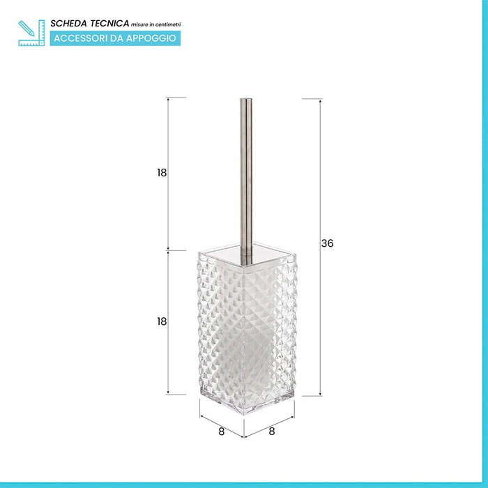 Porta scopino wc trasparente con spazzola e contenitore igienico