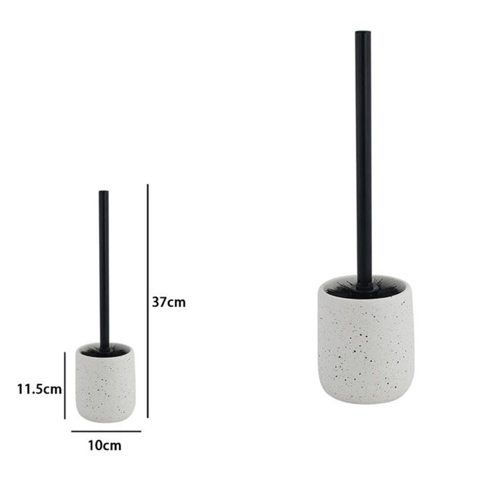 Trade Shop - Porta Scopino Con Scopettino Nero Wc Bagno Ceramica Bianco Effetto Pietra Granito 87808         