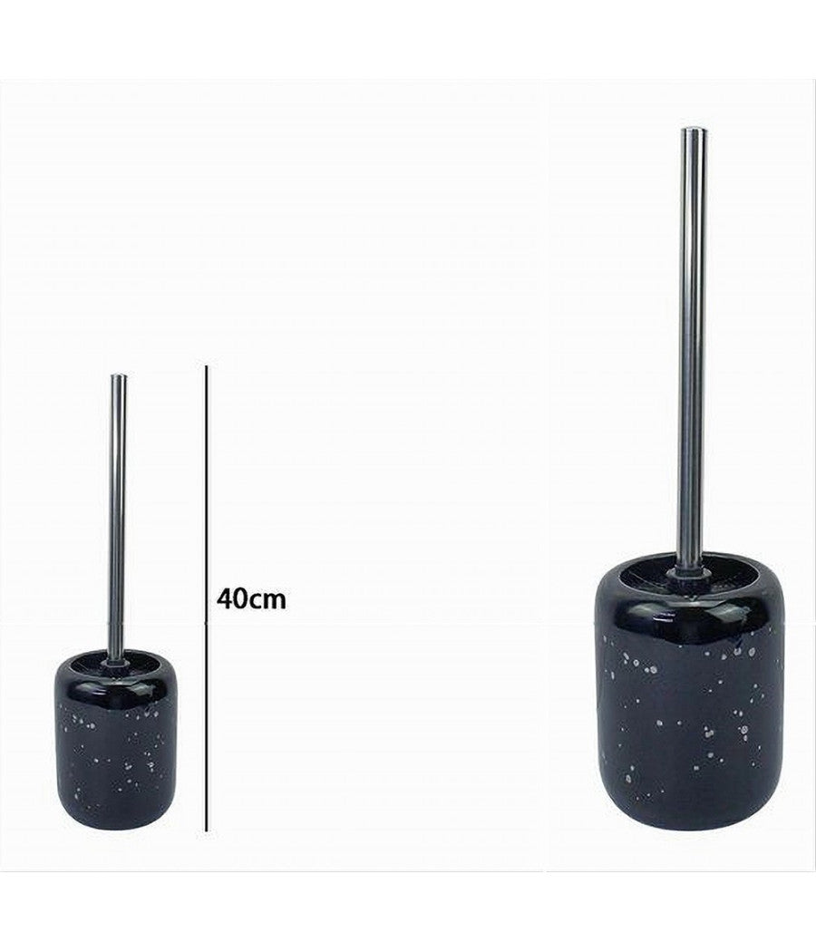 Porta Scopino Con Scopettino Per Wc Nero Macchiato Argento Accessori Bagno 59933         