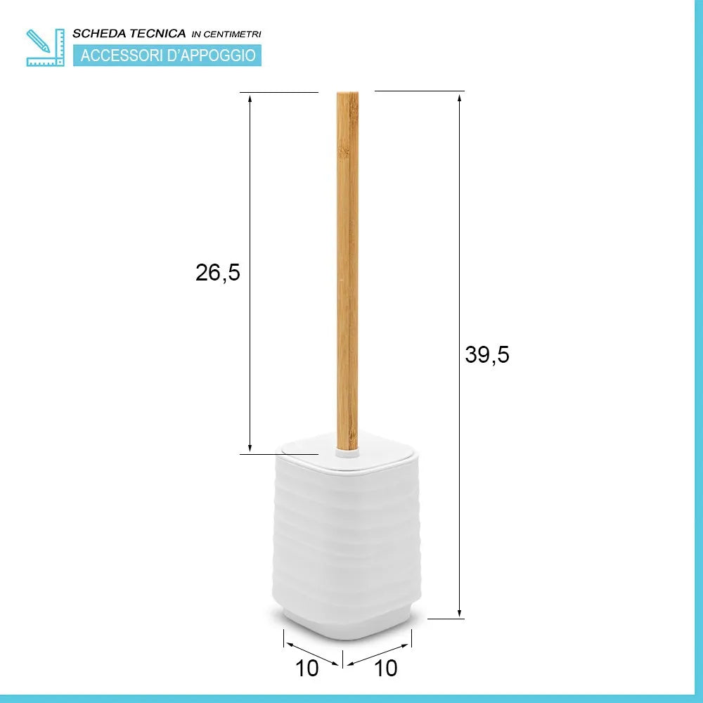 Porta scopino da appoggio bianco in abs e bambù Wave