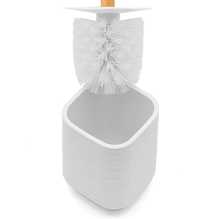 Porta scopino da appoggio bianco in abs e bambù Wave