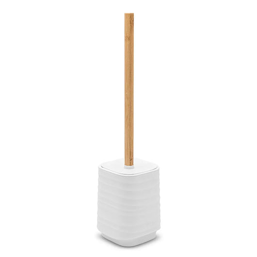 Porta scopino da appoggio bianco in abs e bambù Wave