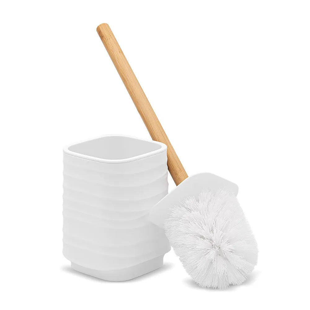 Porta scopino da appoggio bianco in abs e bambù Wave