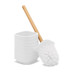 Porta scopino da appoggio bianco in abs e bambù Wave