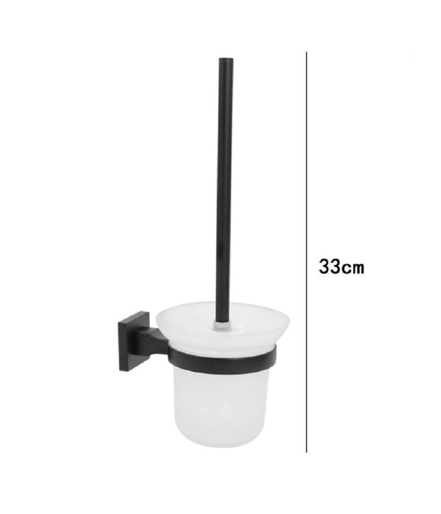 Porta Scopino In Acciaio Vetro Finitura Nero Opaco Con Fissaggio A Parete Muro         