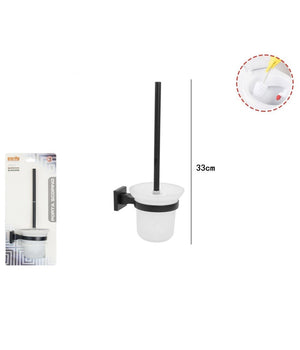 Porta Scopino In Acciaio Vetro Finitura Nero Opaco Con Fissaggio A Parete Muro         