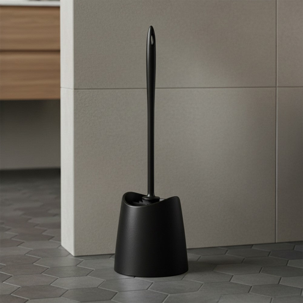 Portascopino wc da appoggio nero in abs con setole nere