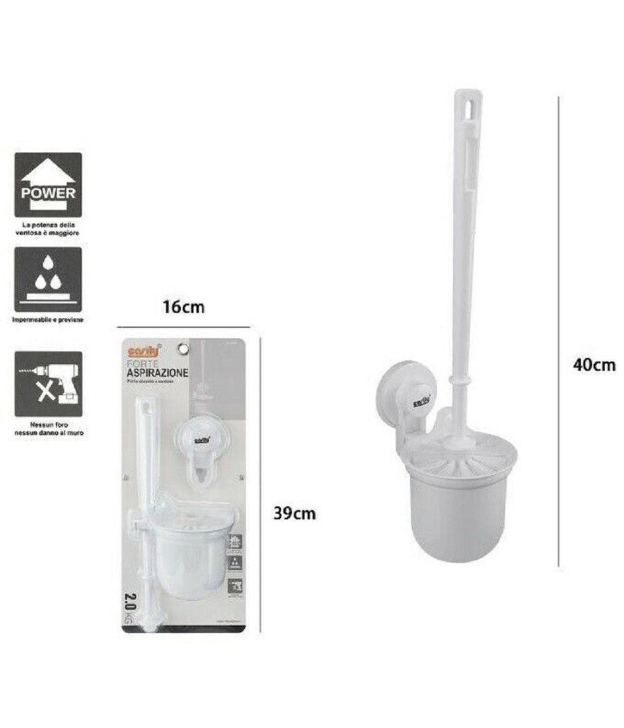 Porta Scopino Wc A Parete Con Ventosa Scopino Bianco Accessori Da Bagno 59548         