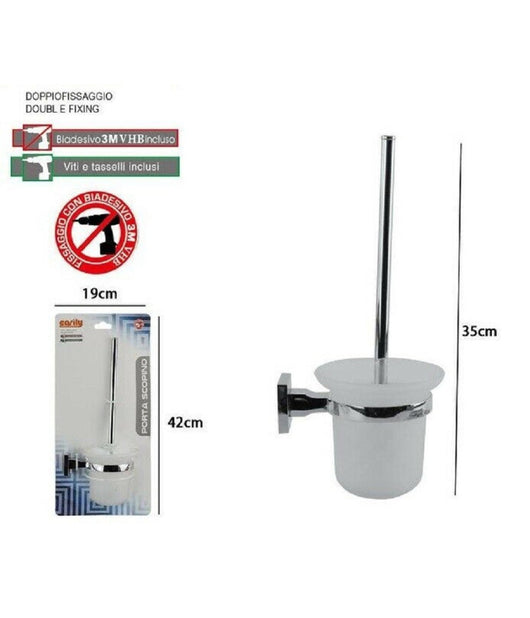 Porta Scopino Wc Completo Vetro Satinato Fissaggio A Parete Bagno Square 59193         