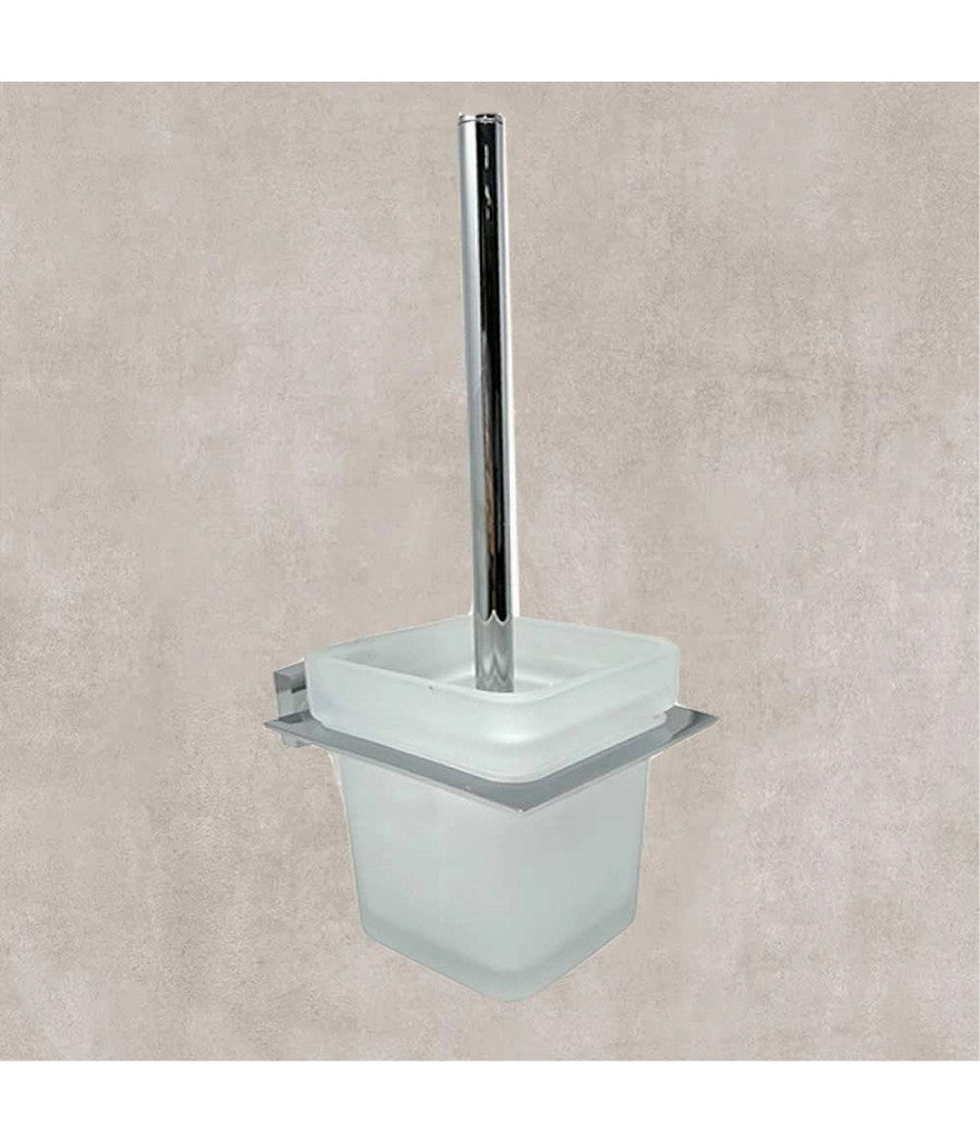 Porta Scopino Wc Scopettino Completo Vetro Satinato Fissaggio Parete Bagno Cubo 87220         