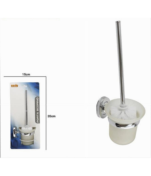 Porta Scopino Wc Scopino Completo Vetro Satinato Fissaggio A Parete Bagno 69194         