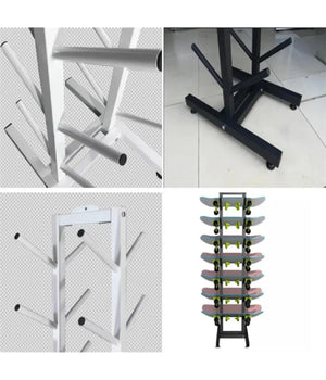 Porta Skateboard A 7 Strati In Metallo Nero Da Terra Per Esposizione Del Negozio         