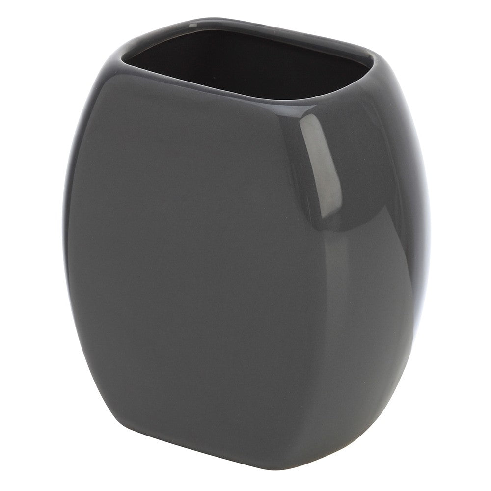 Porta spazzolini bagno grigio d'appoggio in ceramica