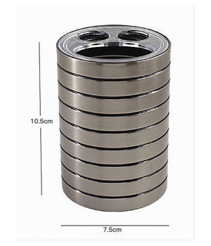 Porta Spazzolini Bicchiere A 3 Fori Argento A Righe Moderno Arredo Bagno 10389         