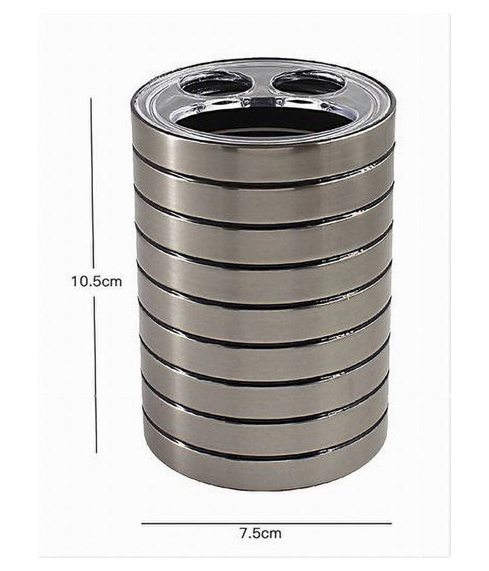 Porta Spazzolini Bicchiere A 3 Fori Argento A Righe Moderno Arredo Bagno 10389         