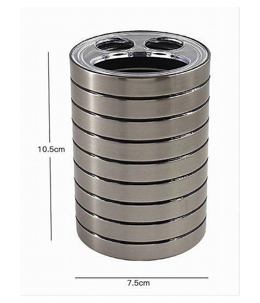 Porta Spazzolini Bicchiere A 3 Fori Argento A Righe Moderno Arredo Bagno 10389         