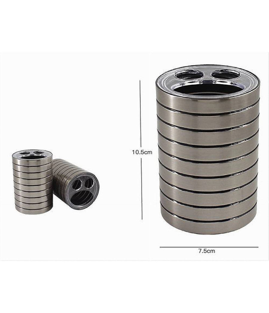 Porta Spazzolini Bicchiere A 3 Fori Argento A Righe Moderno Arredo Bagno 10389         