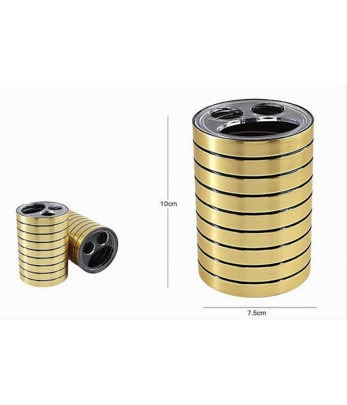 Porta Spazzolini Bicchiere A 3 Fori Oro A Righe Stile Moderno Arredo Bagno 10385         