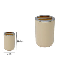 Porta Spazzolini Bicchiere Accessori Bagno 2 Fori Beige Silver Contenitore 79881         