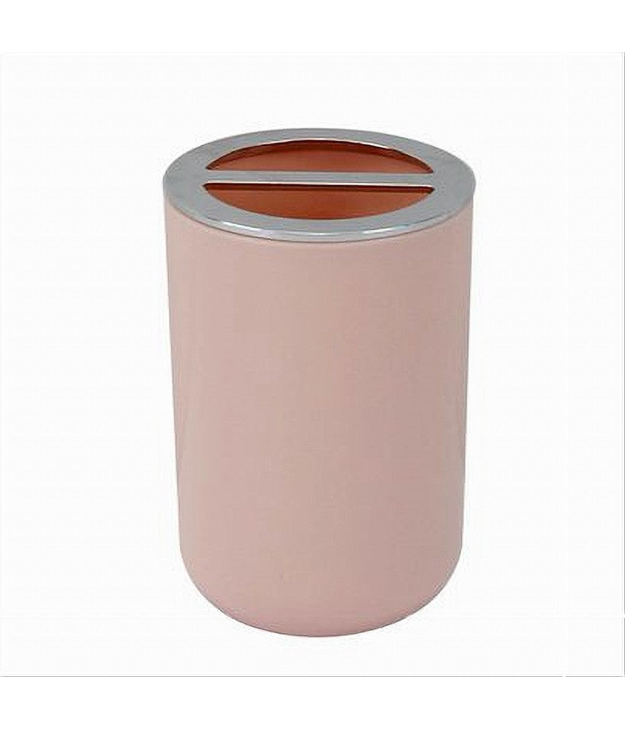 Porta Spazzolini Bicchiere Accessori Bagno 2 Fori Rosa Silver Contenitore 79869         