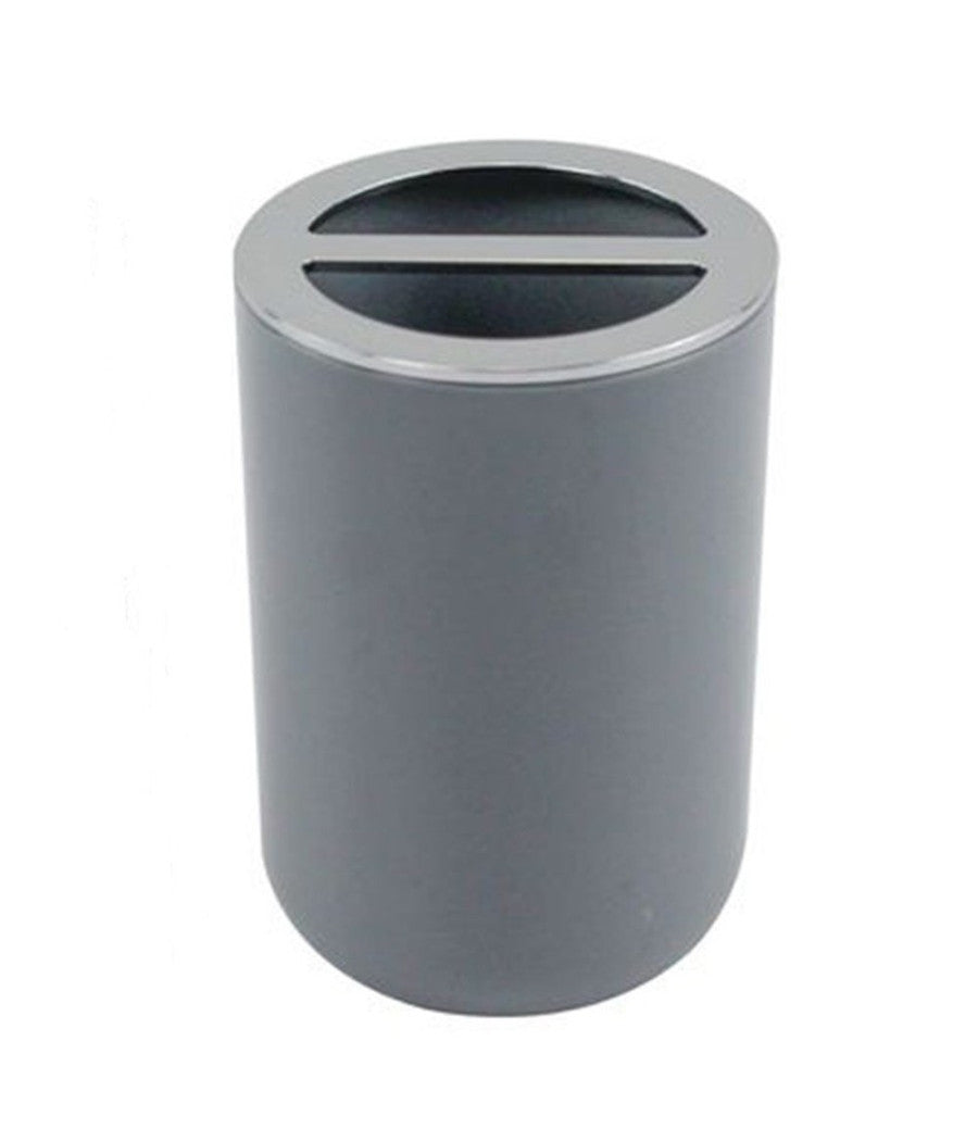 Porta Spazzolini Bicchiere Accessorio Arredo Bagno A 2 Fori Grigio Silver 69470         