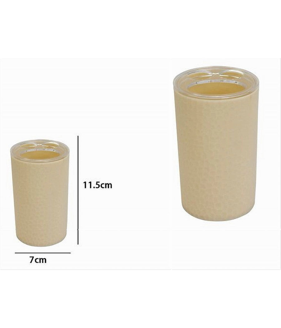 Porta Spazzolini Bicchiere Accessorio Arredo Bagno Beige Lavorato 3 Fori 79790         