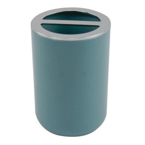 Trade Shop - Porta Spazzolini Bicchiere Accessorio Bagno 2 Fori Verde Petrolio Silver 69474 -