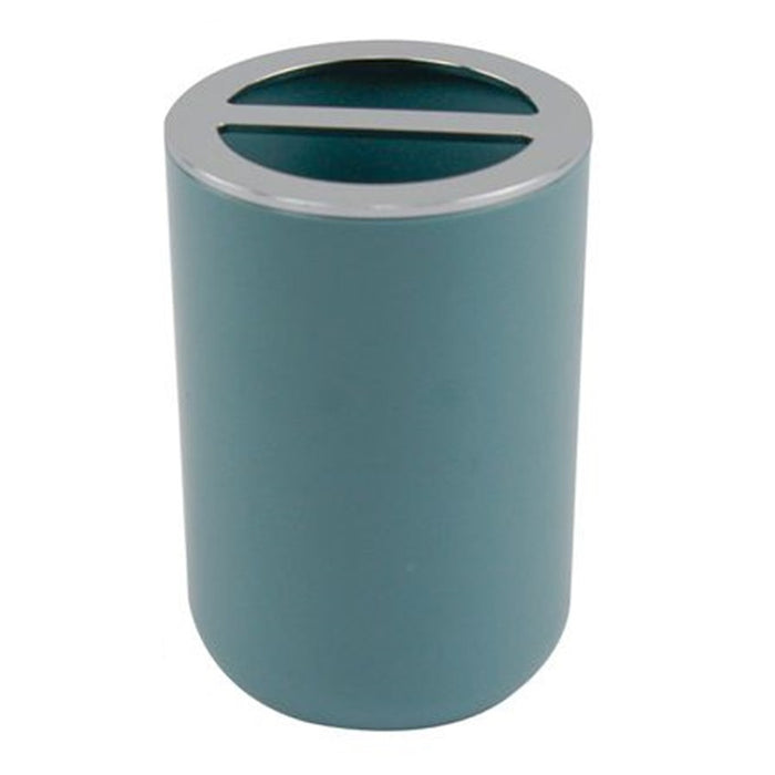 Trade Shop - Porta Spazzolini Bicchiere Accessorio Bagno 2 Fori Verde Petrolio Silver 69474 -