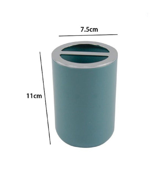 Trade Shop - Porta Spazzolini Bicchiere Accessorio Bagno 2 Fori Verde Petrolio Silver 69474 -