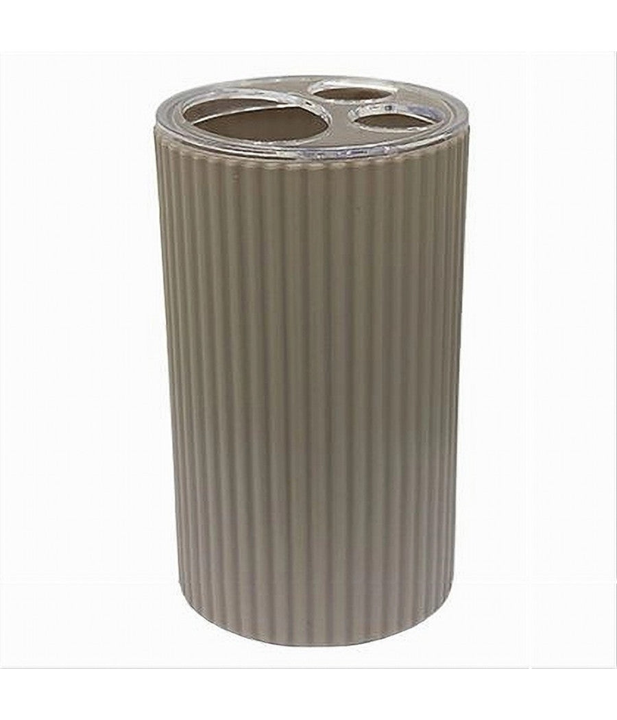 Porta Spazzolini Bicchiere Accessorio Per Arredo Bagno Beige Rigato 3 Fori 79166         