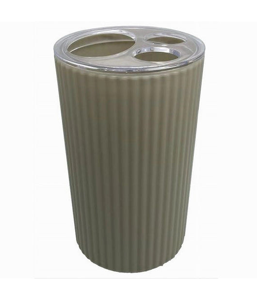 Porta Spazzolini Bicchiere Accessorio Per Arredo Bagno Beige Rigato 3 Fori 79166         