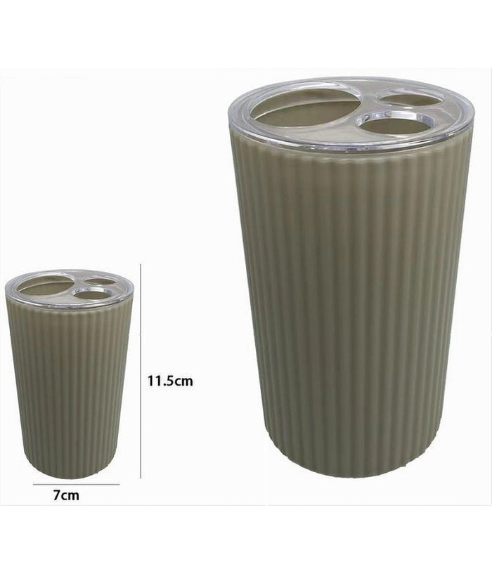 Porta Spazzolini Bicchiere Accessorio Per Arredo Bagno Beige Rigato 3 Fori 79166         