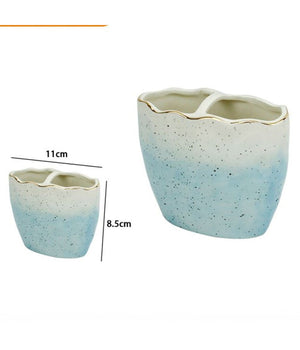 Porta Spazzolini Bicchiere Bagno 2 Fori Bianco Azzurro Con Effetto Pietra 79273         