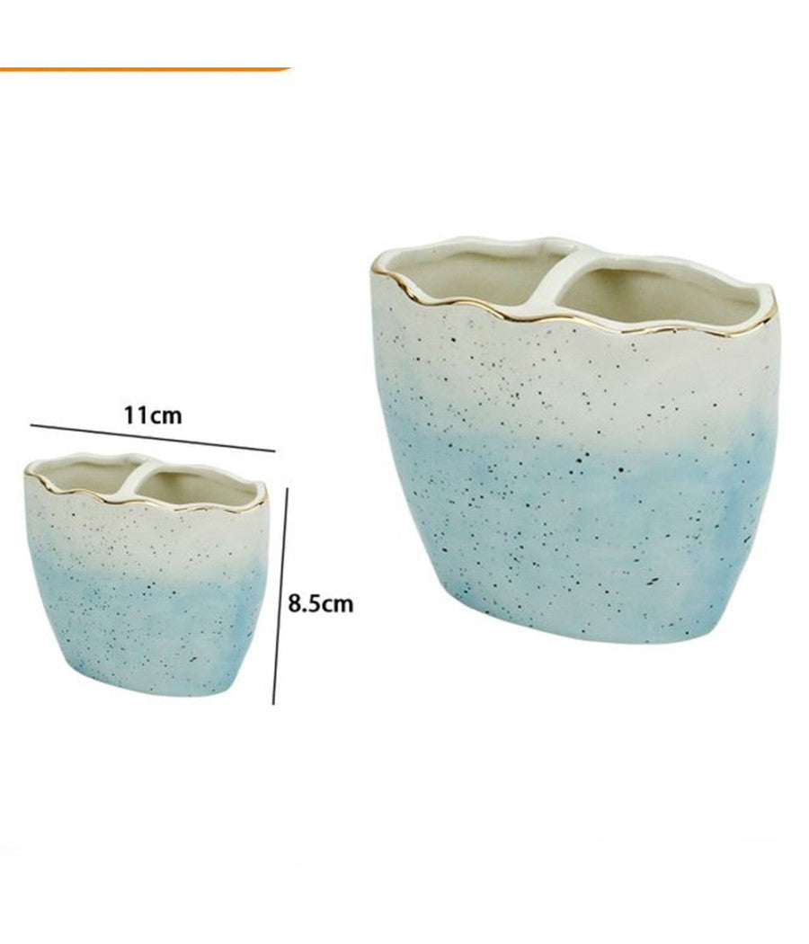 Porta Spazzolini Bicchiere Bagno 2 Fori Bianco Azzurro Con Effetto Pietra 79273         