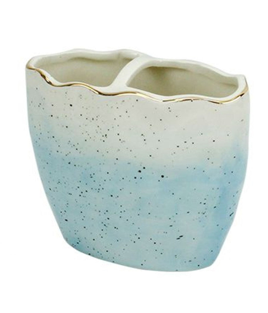 Porta Spazzolini Bicchiere Bagno 2 Fori Bianco Azzurro Con Effetto Pietra 79273         