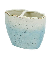 Porta Spazzolini Bicchiere Bagno 2 Fori Bianco Azzurro Con Effetto Pietra 79273         