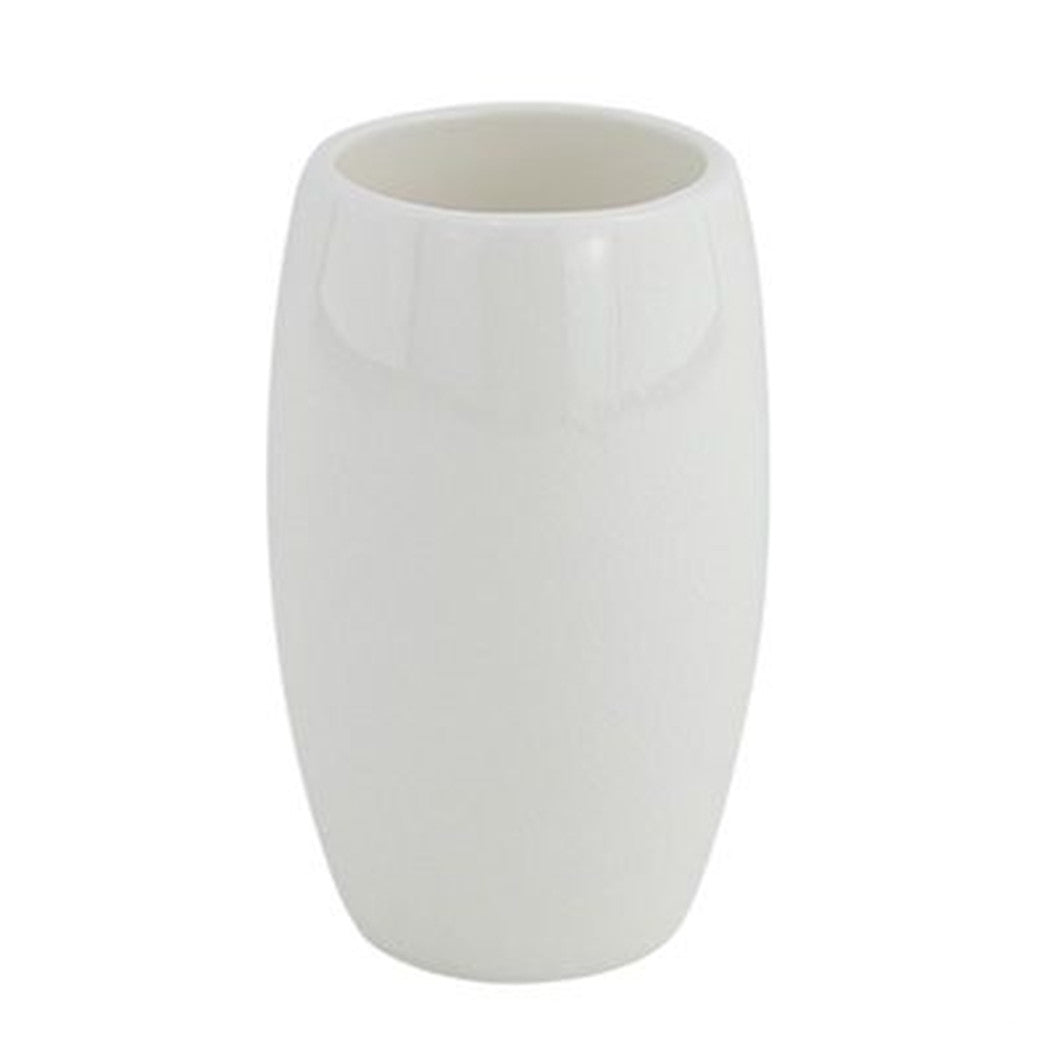 Trade Shop - Porta Spazzolini Bicchiere Bianco Pelle Accessorio Arredo Da Bagno Elegante 87787 -