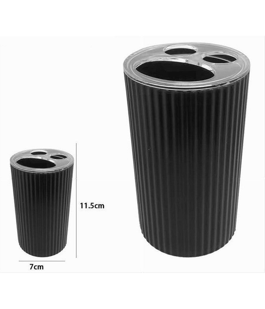 Porta Spazzolini Bicchiere Per Arredo Bagno Grigio Scuro Rigato A 3 Fori 79170         