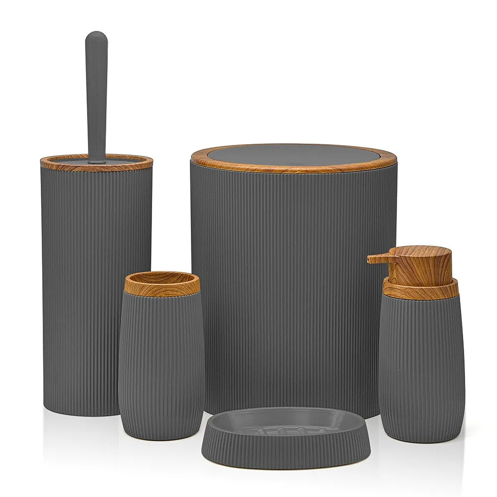 Porta spazzolini da denti Grigio dettagli effetto legno Blob