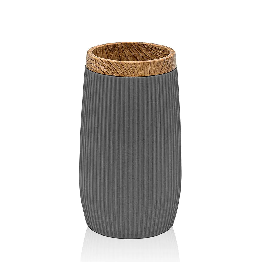 Porta spazzolini da denti Grigio dettagli effetto legno Blob