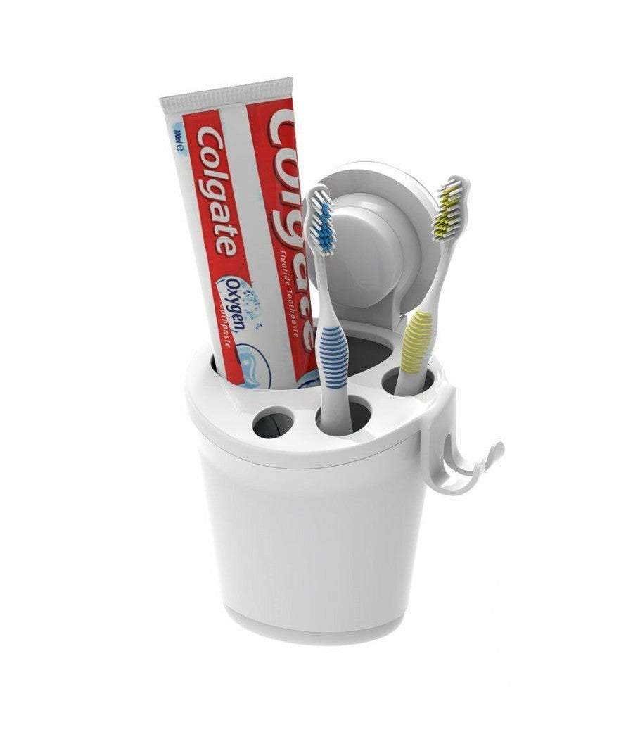 Porta Spazzolini Dentifricio A Ventosa Bianco Contenitore Parete Bagno 59541         