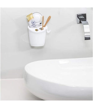 Porta Spazzolini Dentifricio A Ventosa Bianco Contenitore Parete Bagno 59541         