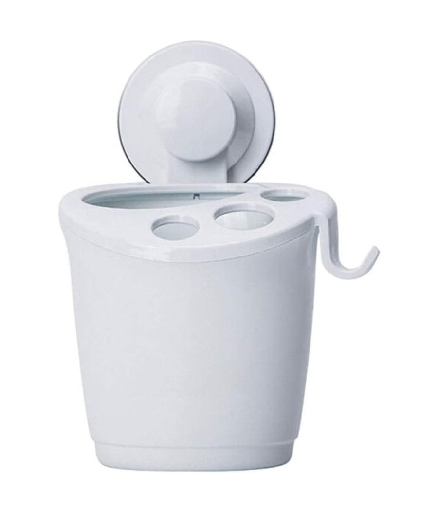 Porta Spazzolini Dentifricio A Ventosa Bianco Contenitore Parete Bagno 59541         
