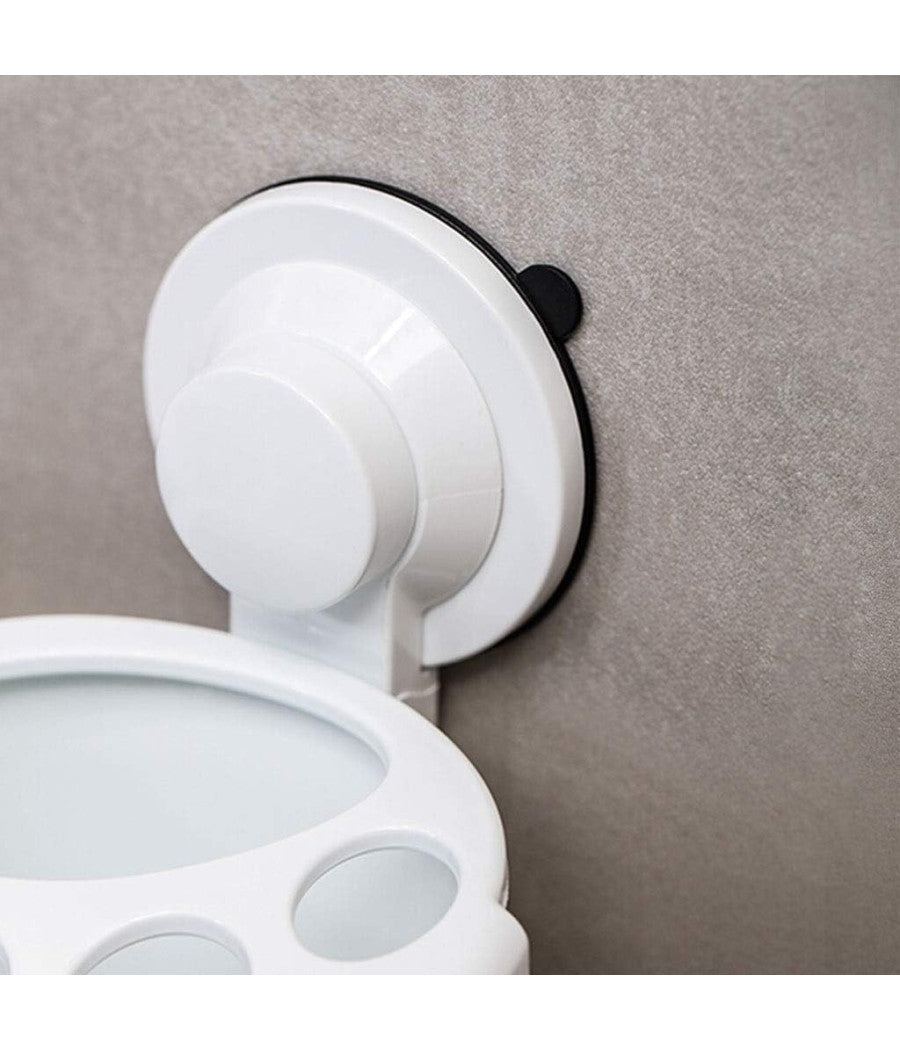 Porta Spazzolini Dentifricio A Ventosa Bianco Contenitore Parete Bagno 59541         