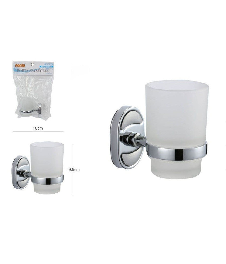 Porta Spazzolini Dentifricio Bicchiere Vetro Satinato Parete Bagno Ovale 52007         