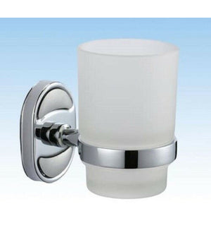 Porta Spazzolini Dentifricio Bicchiere Vetro Satinato Parete Bagno Ovale 52007         