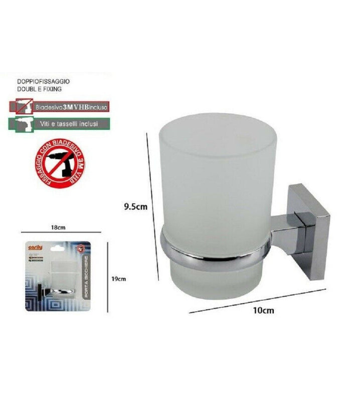Porta Spazzolini Dentifricio Bicchiere Vetro Satinato Parete Bagno Square 59186         
